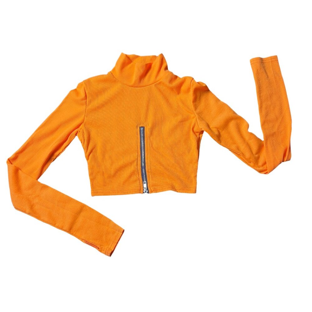 Women’s Neon Orange Zip-Up Crop Top